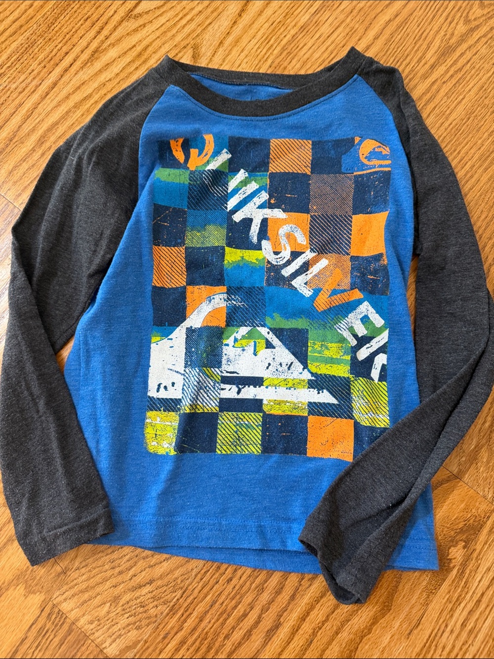 Quiksilver Blue & Charcoal Long Sleeve Graphic Raglan Tee